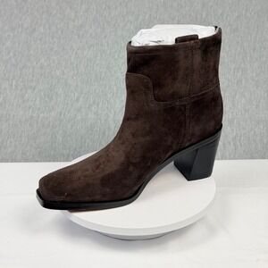 Franco Sarto Ivanna Brown Suede Square Toe Block Heel Ankle Boots Womens 8 M